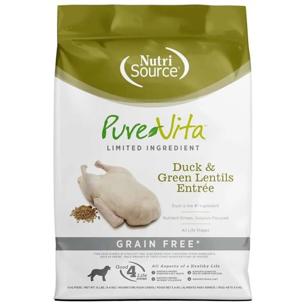 PureVita Grain Free Pato y Lentejas Verdes 12 lb